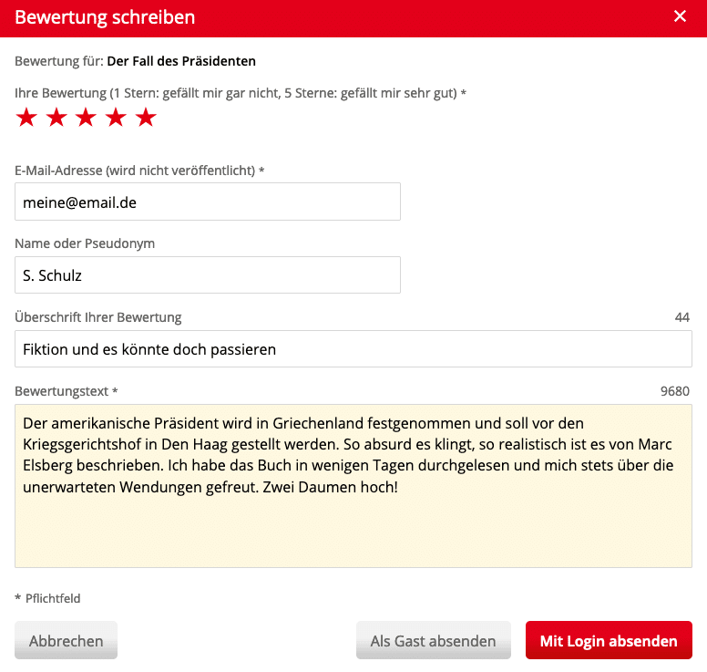 Bewertung schreiben bei Hugendubel