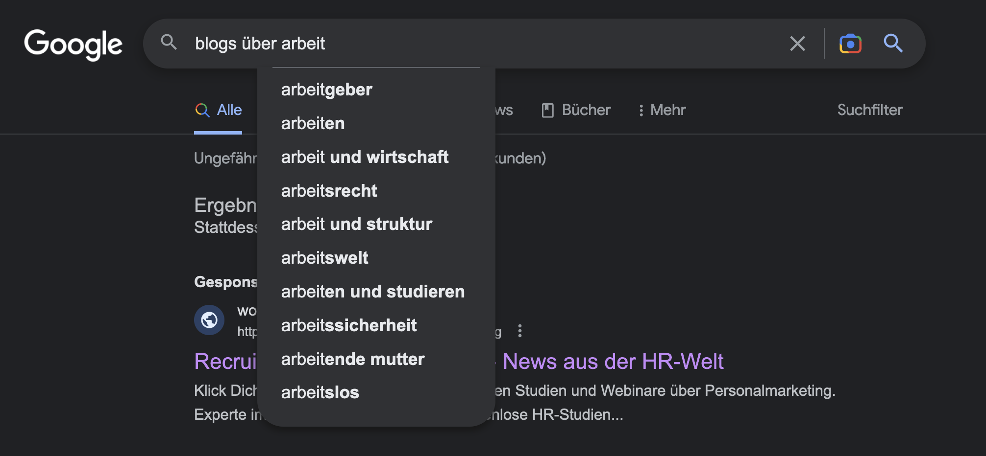 Begriffe bei Google suchen