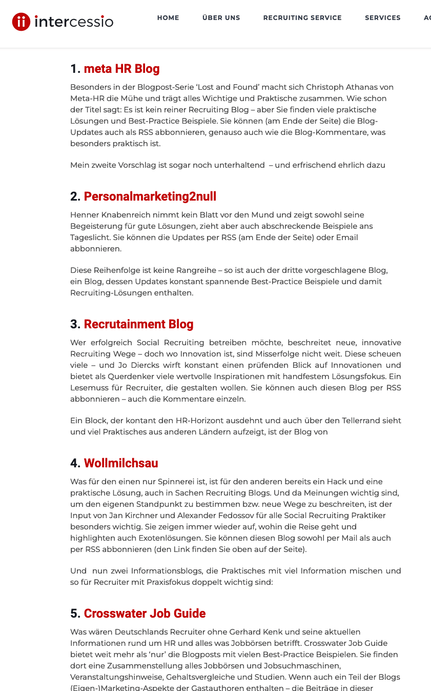SERP Recruiting Blog geöffnet